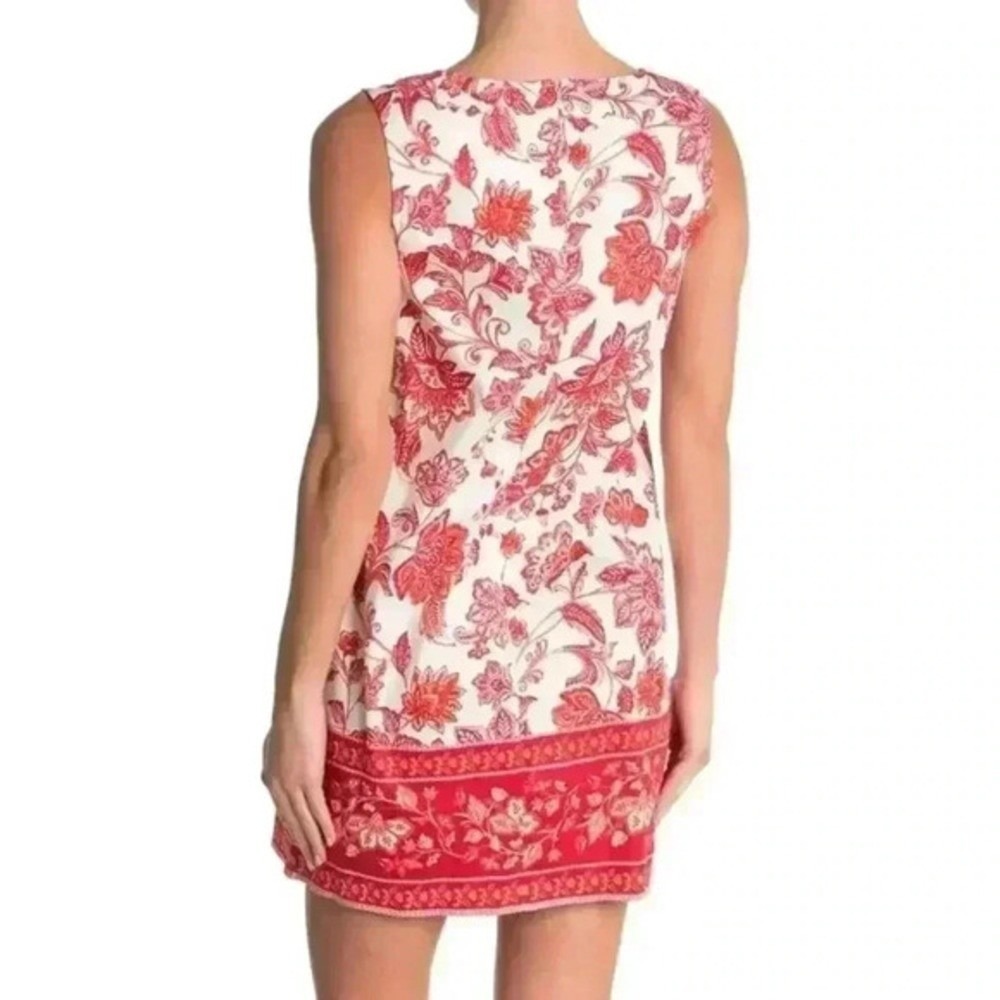 Charming Floral Print Sleeveless‎ Shift Dress Red White V Neck Mini sz 10 P